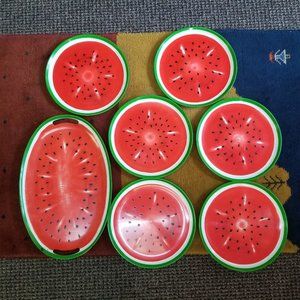 Vintage SS Lacquer Ware Watermelon Serving Tray Dinner Plates Japan Stain Proof